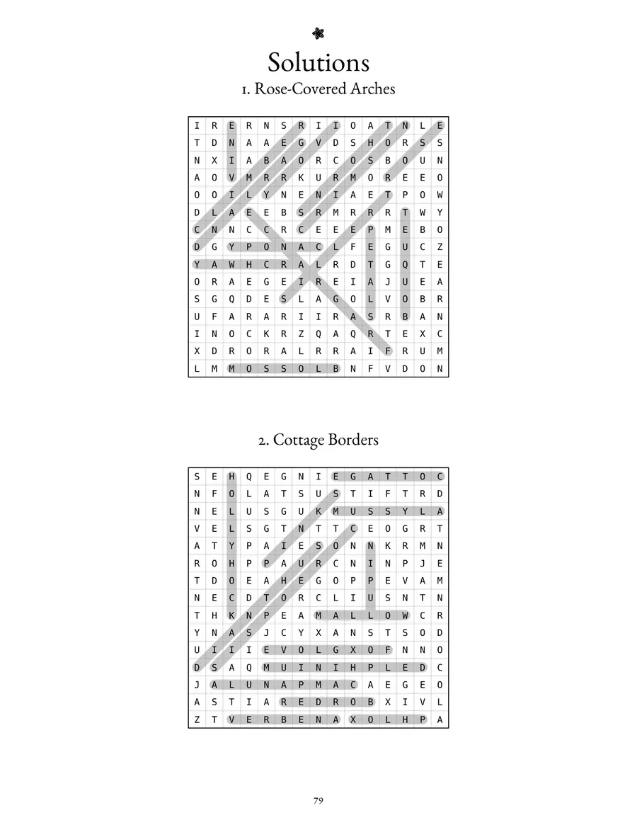 Page 79 of The Quiet Garden, showing a solutions spread.