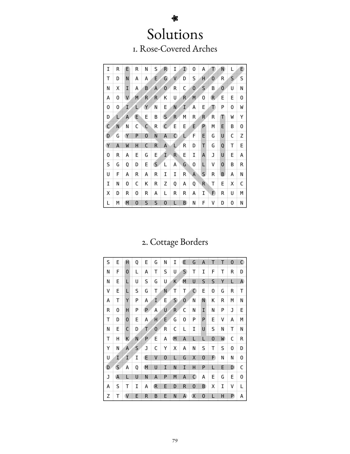 Page 79 showing enlarged solutions for Rose-Covered Arches and Cottage Borders.