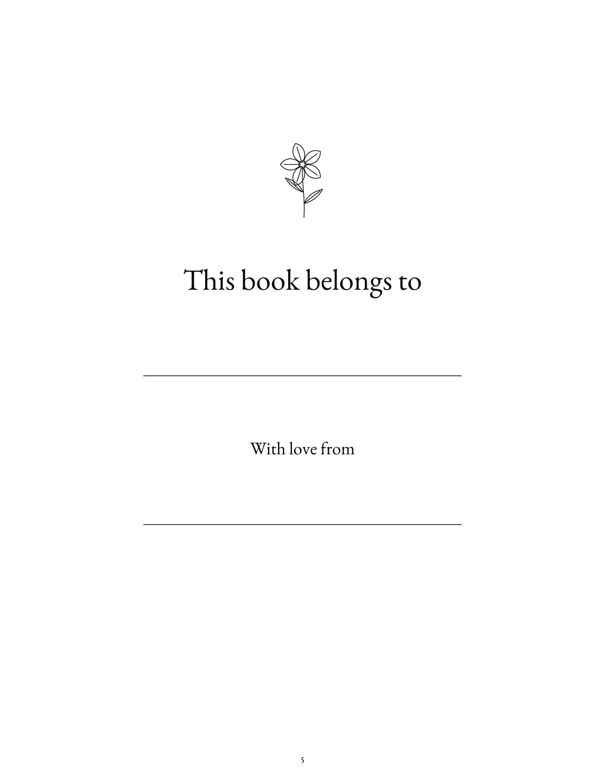 Page 5 of the book with This book belongs to and With love from gift inscriptions.